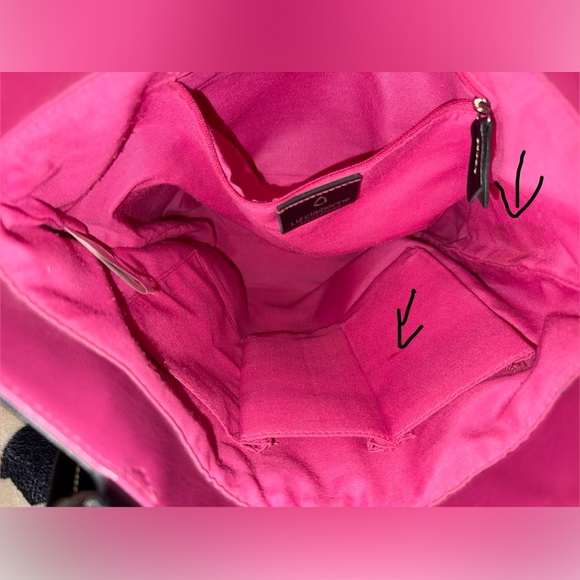 Liz Claiborne Black Leather Tote with Pink “C” Monogram, Initial Accent - Picture 6 of 7